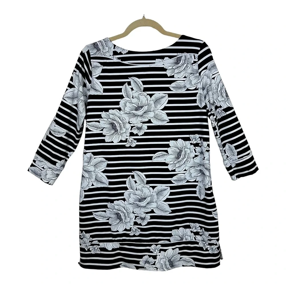 Lands' End Women's Swim Cover-Up M 10 - 12 Black White Floral Beach Sunblock NEW